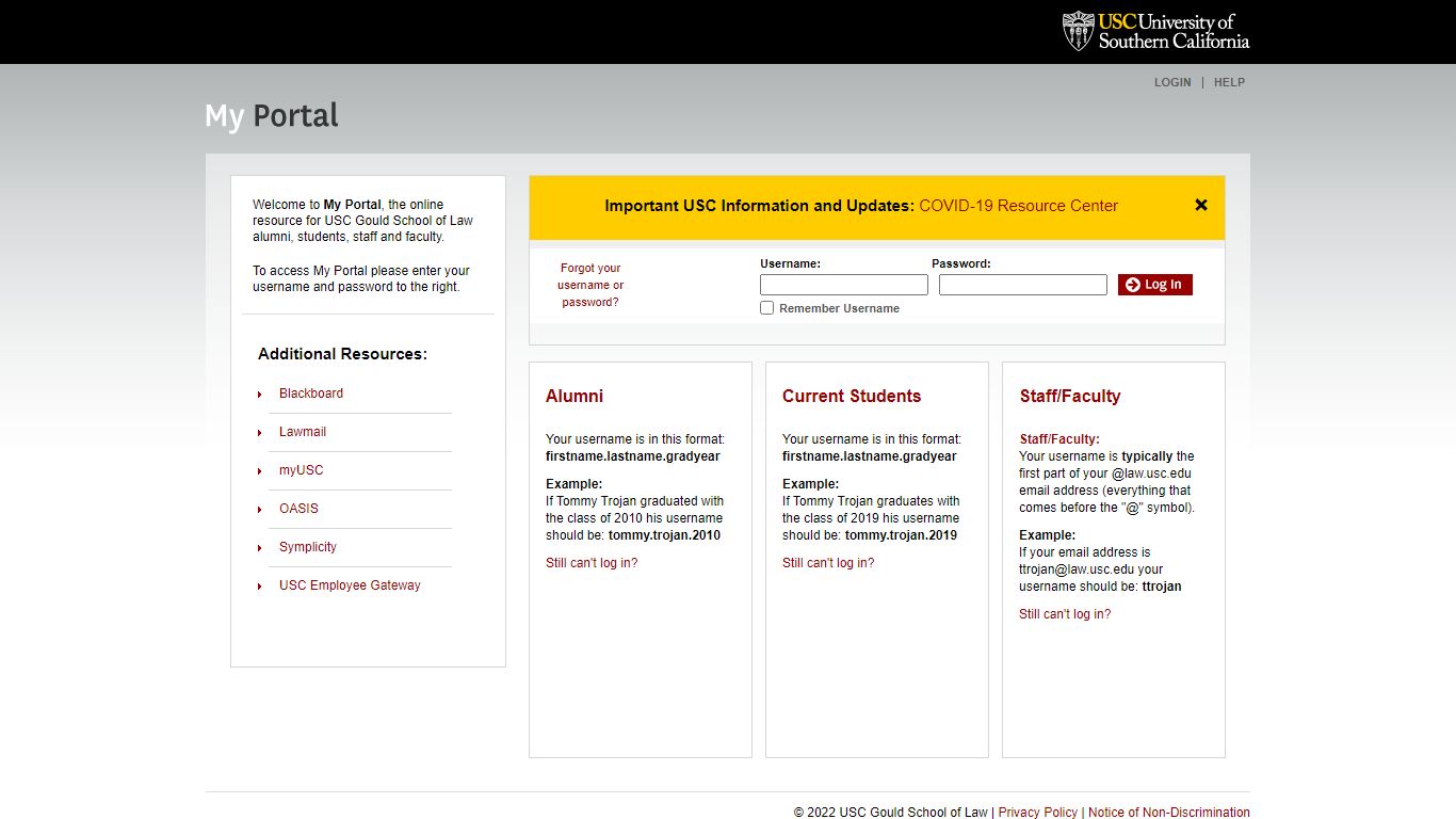 MyLaw Portal Community Login - University of Southern California